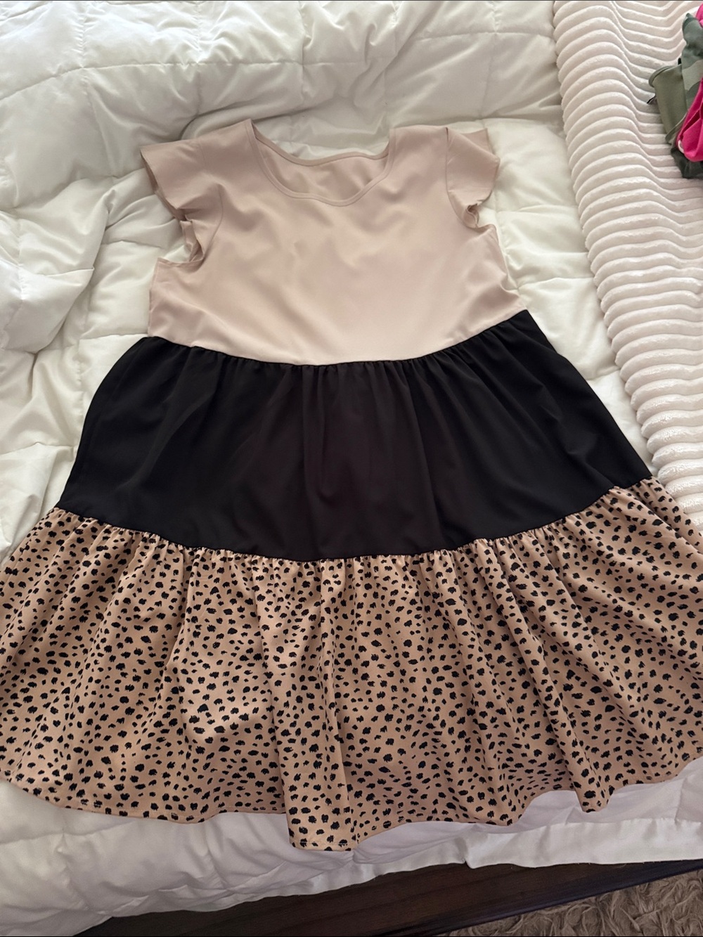 SHEIN Beige, Black & Tan Leopard Tiered Casual Dress